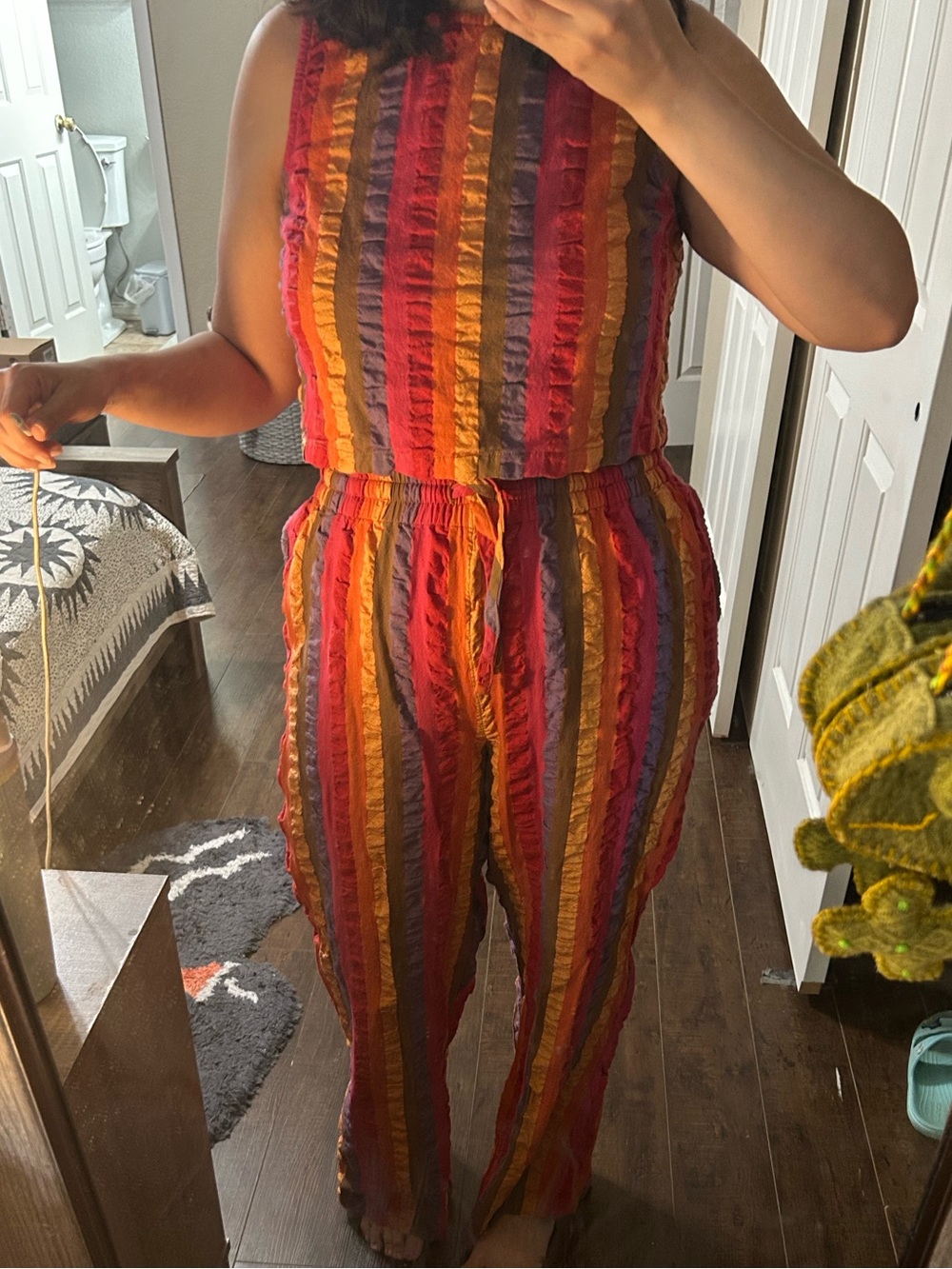 Striped Ruffle Wide-Leg 2-piece - Multicolor